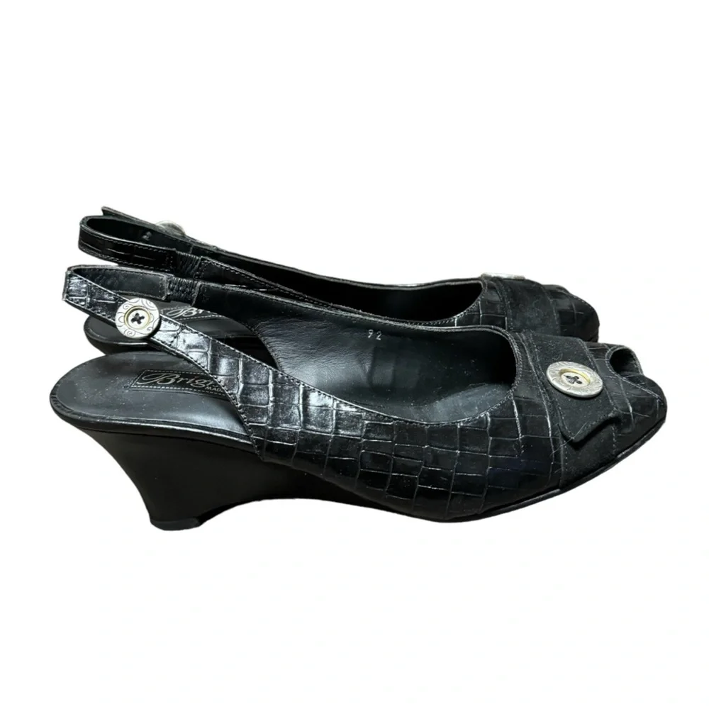 Brighton Nigel croc embossed leather wedge sandals size 8.5